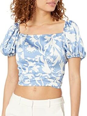 Moon River Floral Square-Neck Puff Sleeve Wrap Top